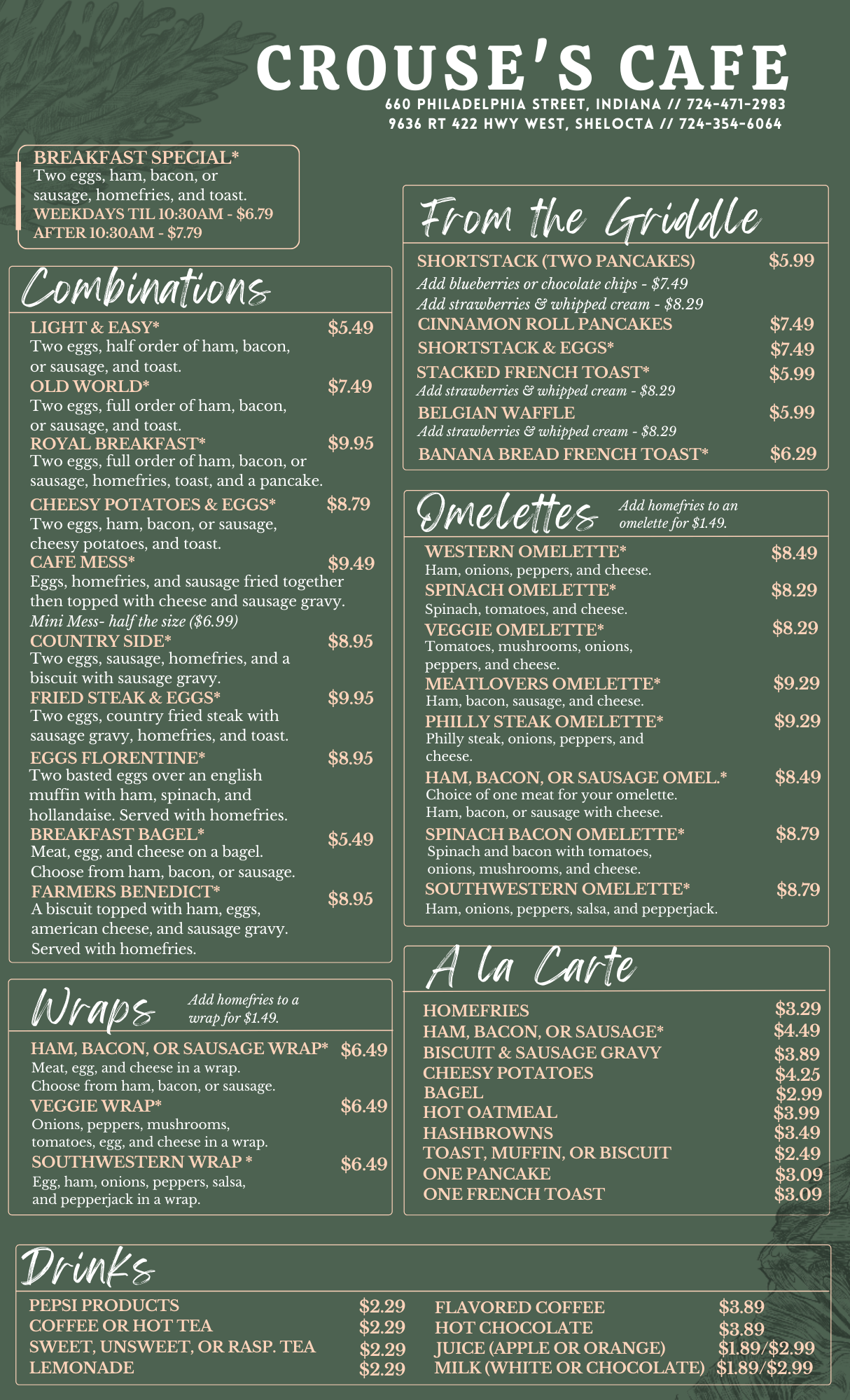 Menu Crouse’s Cafe